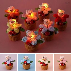 Dekoratif çiçek tığ işi saksı kawaii domuz el örme diy dokuma saksı bitki led lamba doğum günü çocuklar hediye oda dekor