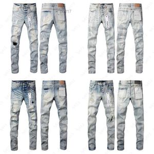 Designer jeans för män lila jeans high street denim byxa Europe och USA modevatten fit hole hip-hop smala jean byxor 2d6j