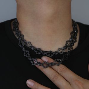 New Bling Cz Paved Iced Cross Chain Link Choker Necklace for Women Men Paved 5A CZ Black Color Hip Hop Cool Jewelry