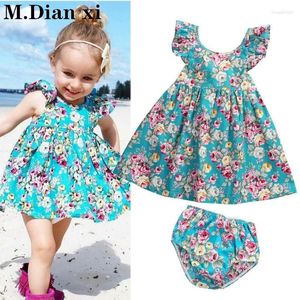 Sukienki dla dziewczynki sukienki dla niemowląt 2pcs 2024 Piękne letnie niemowlę marszczyzne kwiatowe sundress stroje ubrania maluch iunsi