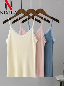 Frauen Tanks Sommer gestrickter Spitzen-Tanktoper Frauen Schlanker fit V-Ausschnitt