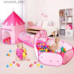 Tende giocattolo 3 in 1 Kid Tent House Play Tunnel Toy Crawling Playhouse Castle Portable Children Ocean Ball Pit Pit Pit Balch Bieted Outdoor interno Q240528