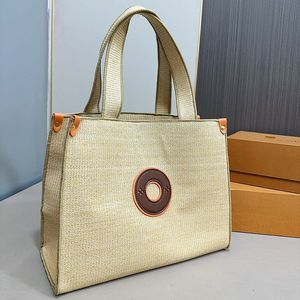 24SS WOMENS Luxurys Designers Tote Bag Summer Straw Weaver Spalla Croce Crovershbody Borse con borse di sacca in metallo originale 34 cm