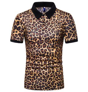 Sommaren 2019 Men039S Fashion 3Color Cheetah Tryckt Tshirt med kort ärm Flip Collar Casual Lapel T Shirts Polo Man Shirts2787482
