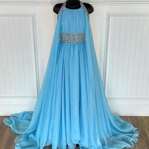 Sky-Blue Pageant Dresses for Infant Toddlers Teens 2021 with Cape ritzee roise A-Line Chiffon Long Little Girl Formal Party Gowns Zippe 200J