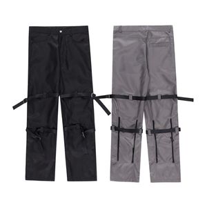 Spodnie towarowe tylne szarfy kolanowe szary i czarny kolor dla mężczyzn proste workowate, swobodne wodoodporne spodnie 253i