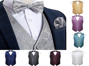 Men039s Vest Gold Red White Blue Solid Paisley Silk Wedding Vest For Men Bowtie Hanky ​​Cufflink Cravat Set For Suit Tuxedo Diban3771452