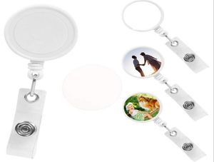DHL300pcs Card Holders 32mm Sublimation DIY White Blank ABS Retractable Lanyard Name Tag Badge Reel Hook2794150