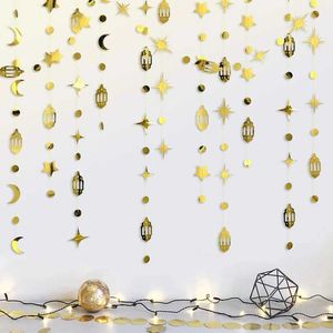 バナーストリーマー紙吹雪4M Eid Mubarak Banner Gold Silver Moon Paper Bunting Garland Ramadan Kareem Decoration Home Islamic Muslim Party Supplies D240528