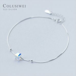 Colusiwei Genuine 925 Sterling Crystal Cube Silver Anklet for Women Charm Bracelet of Leg Ankle Foot Accessories Fashion 2623