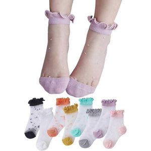 Crianças meias recém-chegadas primavera verão bebê meninas meias de renda moda moda de renda ultrafina meias infantis invisíveis Princesa Crystal Sheer Socks D240528