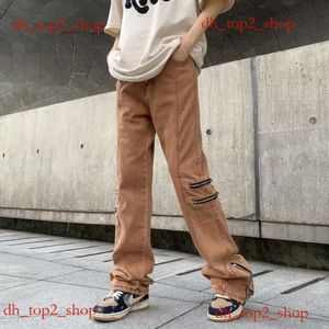 Vetements Jeans Men's 2023 Fashion Brown Baggy Flared Pants Men Clothing Straight Ankle Zipper Women Long Trousers Homme a036