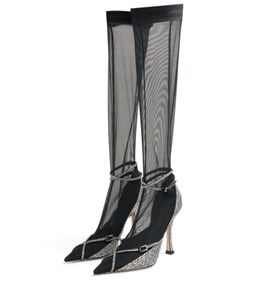 2022 kadın bayanlar seksi diz botları yüksek topuklu moda patikleri elbise ayakkabı yağma ayak ayak parmakları düğün parti tokası elmas str8949529