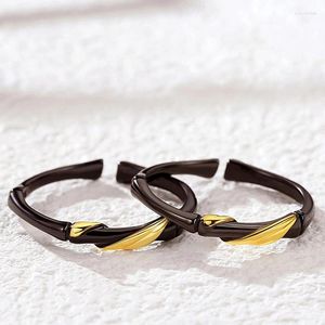 Anelli a cluster Retro Silver Black Color Bamboo Gold Leaf Apertura Anello di apertura di Long Distant Love Memorial Day Gift J559