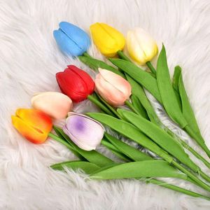 Decorative Flowers 1Pcs 35Cm Artificial PU Tulip Colorful Real Touch Fake Branch For Wedding Valentine's Day Gift Bouquet Vase Decor