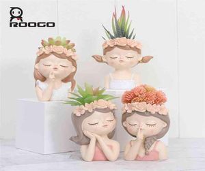Roogo design little fairy girl flower pots succulent pots garden planters home decor 2109229040131