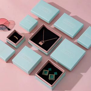 Ring Box Jewelry Organizers Light Blue Gift Box Earring Necklace Set Storage Case New Year Christmas Gift Packaging Boxes