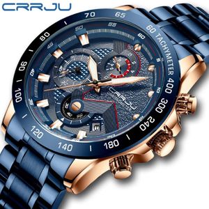 腕時計現代のデザインCrrju Menes Watch Blue Gold Big Dial Quartzトップカレンダー腕時計クロノグラフスポーツマンクロック235W