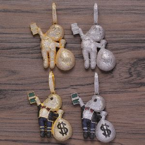 Small Size High Quality Brass CZ stones Cartoon Men Money Bag Necklace Hip hop pendant Jewelry Bling Bling Iced Out CN199 Y1220 285T