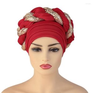Basker har redan gjort turbaner för kvinnor huvud wrap afrikansk hatt täcker muslimsk bil gele aso oke huvudbonhäten 309s