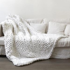 Blankets Nordic Coarse Wool Hand Woven Blanket Knitted Sofa Cover For Beds