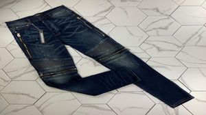 Mens Designer Jeans Luxury Men Kvinnor Bekymrade Zipper Jeans Rippade denim Pants Herr Designer Pants Blue8745045