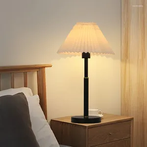 Table Lamps Nordic Pleated For Bedroom Bedside Lamp Home Decoration E27 Led Light Night Stand Marble Desk Space
