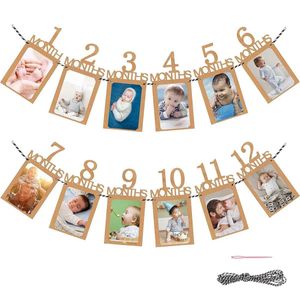 Banners Streamers Confetti Birthday Baby One Year 12 Months Photo Banner Baby Boy Girl 1 Year Birthday Party Decor Photo Garlands Baby First Birthday Party d240528
