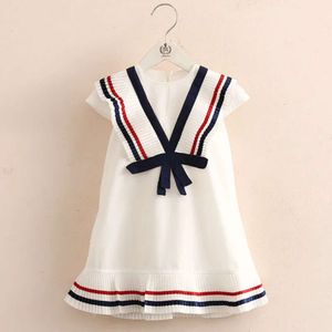 2024 New Summer 3 4 5 6 7 8 9 10 12 Years Child Preppy Style White Cotton Color Patchwork Bow Pleated Dress For Kids Baby Girls L2405