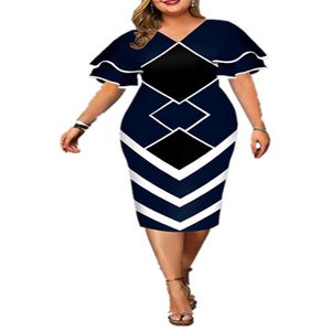 Kvinnors plus size klänningar bodycon elegant geometrisk tryck kväll festklänning skiktad klockhylsa casual klubbkläder 226V