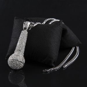 Mens Iced Out Pendant Necklace Fashion Microphone Pendant Hip Hop Necklace Jewelry Gold Cuban Chain Necklace 263e