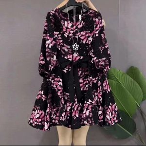 European fashion foreign flower thin big dress spring and summer new big size women's fat MM all covered meat dress