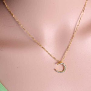 Pendant Necklaces Fashionable bow circular moon star heartshaped pendant necklace suitable for women necklace gold kravik chain charming crystal girl jewel
