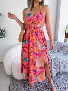 Grundläggande casual klänningar kvinnor sommar avslappnad tryckt kamisol lång kjol j240527uhxs