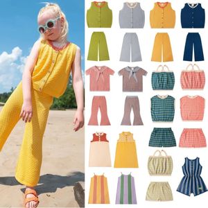 Girls Shortsleeved Summer Cartoon Fashion Knitted Tops Cotton Modal Casual Pants Cute Dresses Childrens Clothing 240516