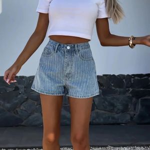 Mulheres elegantes Drill Straight Jeans Shorts Pant Summer Moda Button Solid Club Party Pocket Casual Pocket Loose Troushers 240518