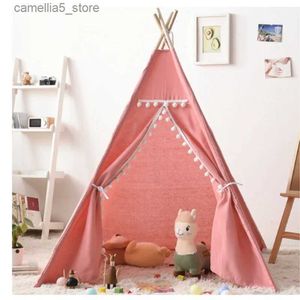 Leksak tält bärbara barn camping tält tipi lek hus barn bomull canvas indisk lek tält wigwam barn teepee fest rum gåva leksak q240528