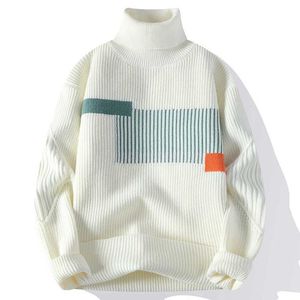 Men's Sweaters Autumn Winter Fashion Turtleneck Sweater Men Patchwork Knit Pullovers Korean Casual Sweaters Loose Mens Warm Pullover Knitwear Q240527