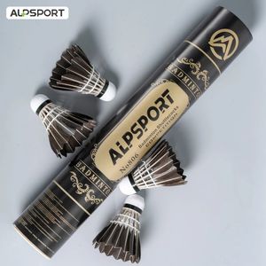 ALPSPORT-806 Badminton Shuttlecocks12Pcs Black Goose FeatherBadminton Balls for Training Badminton Sports77/76 Speed 240528