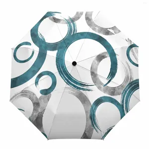 Paraplyer geometrisk färgcirklar blå grå automatisk paraply rese fällbar bärbar parasol vindtät