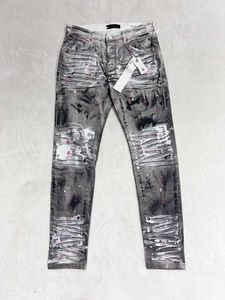 Jeans masculinos de alta qualidade Roca de jeans Roca de moda baixa imitação apertada imitação velha picha de graffiti jeans mass de rua jeans J240527