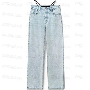 Frauen Denimhose Buchstaben Diamantriemen Taille Jeans Mode Hochhaus Casual Women Hosen 322r