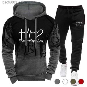 Herrspårar Mens Hoodie Camouflage Tracksuit Autumn/Winter Jogging Sportwear Suit Hot Sale Pullover Sweatshirts 2 Piece Set Plus Size Q240528