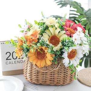 Dekorativa blommor Orange Artificial Sunflower Hydrangea Branch Silk Fake Wedding Pography Bouquet Props Home El Desktop Decoration