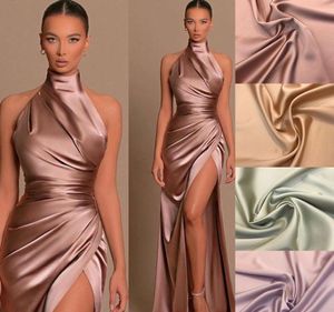 2024 Mermaid Halter Bridesmaid Dresses Long Satin Prom Dress for Women With Slit Evening Formal Gown BM5001 0528