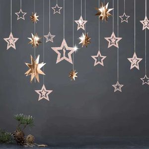 Banners Streamers Confetti Rose Gold Hollow Star Paper Garlands Banner pendurado para casamento Decorações de Natal Faculdade de aniversário Faculdade de aniversário