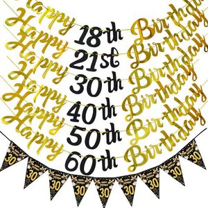 Banners streamers confetti Happy Birthday Decoration Banner Black and Gold Happy 18th 30th 40th 50th 60th Birthday Banner Sign Party Decorations Supplies D240528