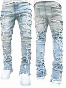 Jeans jeans abita regolare patch impilati angosciati abiti dritti dritti jean streetwear