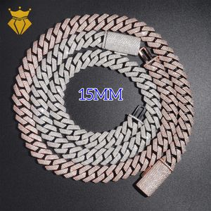Moissanite Cuban Link Chains 3 Zeilen Diamant 15mm Hüfthop -Eiste Schmuck 925 Silber Dicke kubanische Kette Männer Halskette Armband
