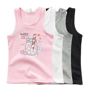 Tank Top Girls Strawberry Milk Singlet Cotton Underwear Summer Children Kawaii Tank Top Vest Toddler Kids ärmlös t-shirt Y240527